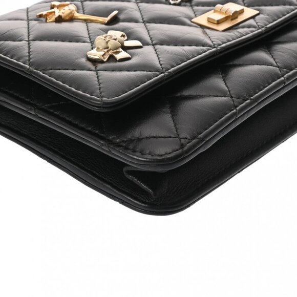 CHANEL 2.55 Matelasse Embroidered Chain Wallet Black/Noir - Picture 3 of 12
